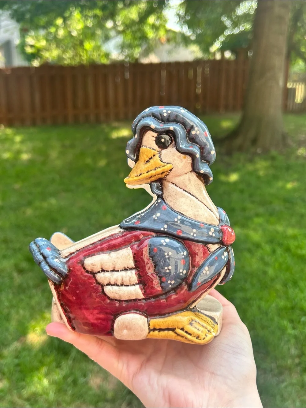 Handmade Ceramic Duck Napkin Holder Red White Blue Patriotic Decor